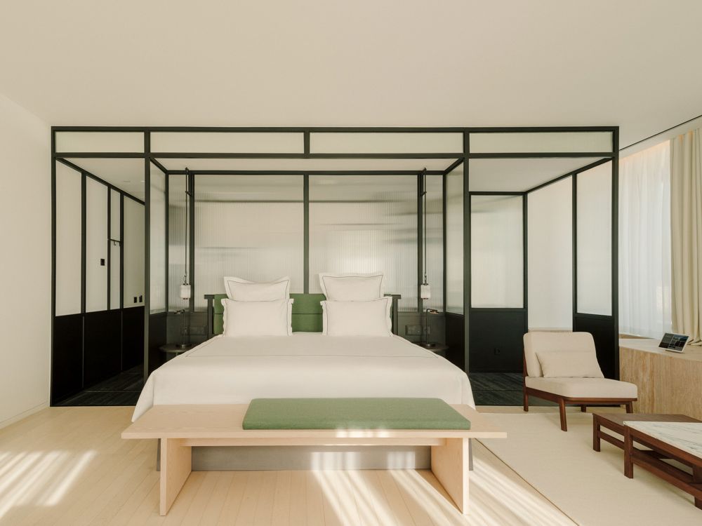 Indoor-outdoor living space at The Telegraph Hotel Grand Terrace suite.