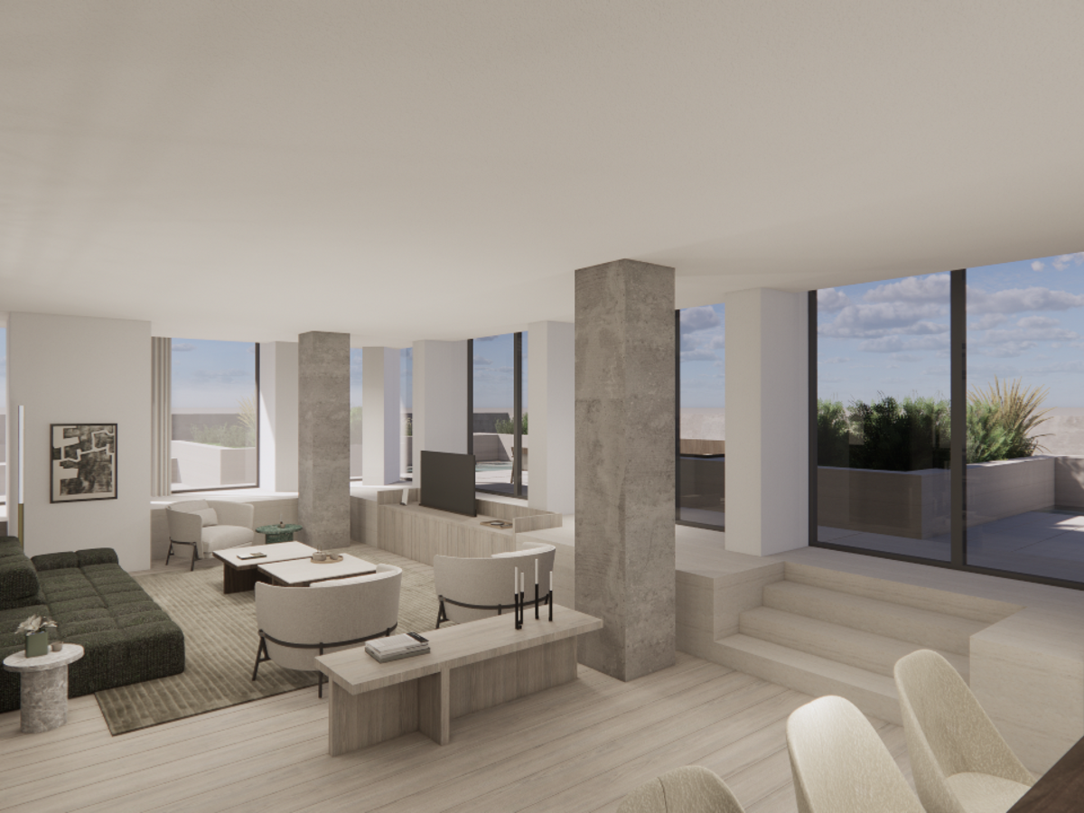 Fluted glass wall detail reflecting soft morning light in the bedroom.